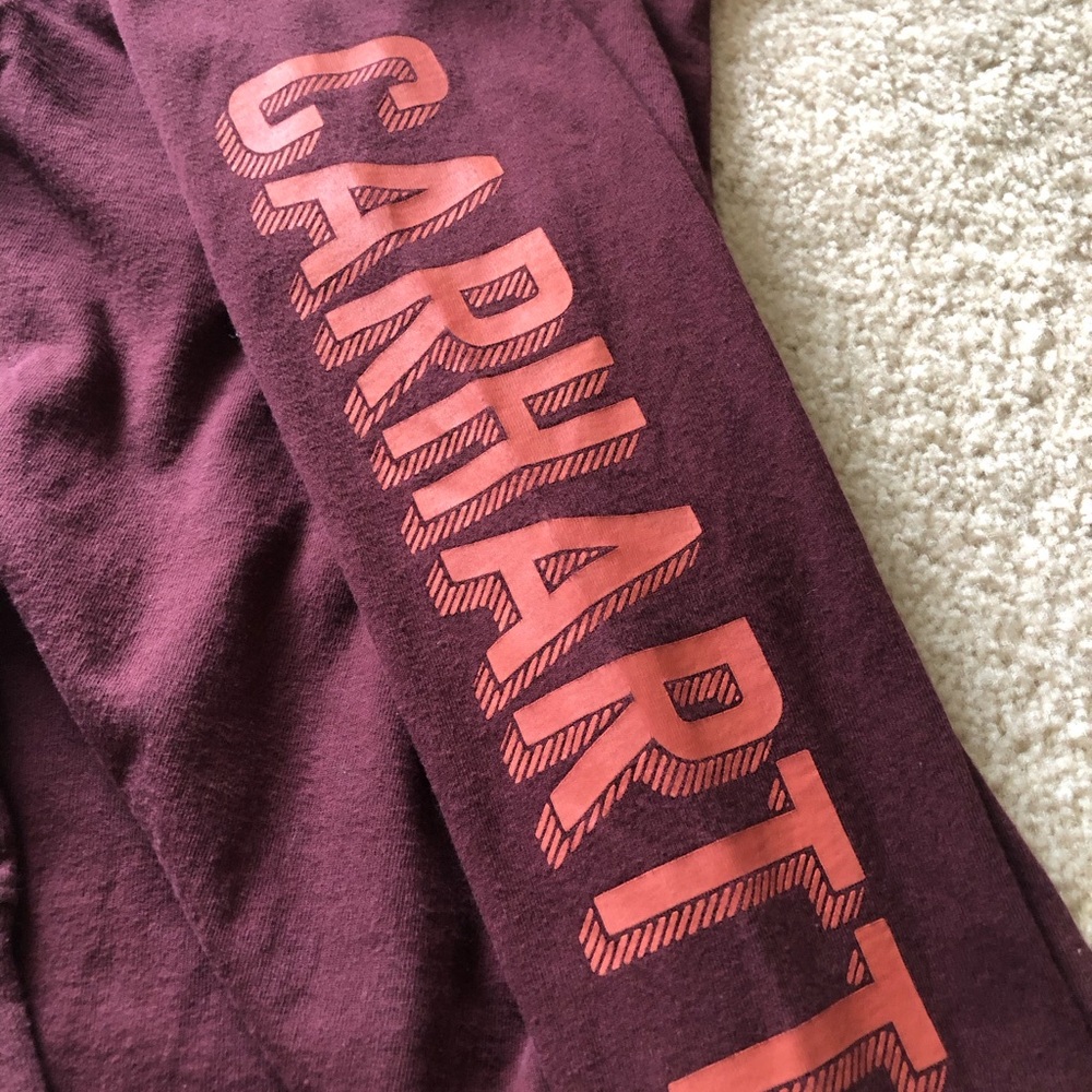 Men’s Carhartt Maroon Long Sleeve Cotton Tee Logo Loose Fit ‘True to This’ - Picture 3 of 7